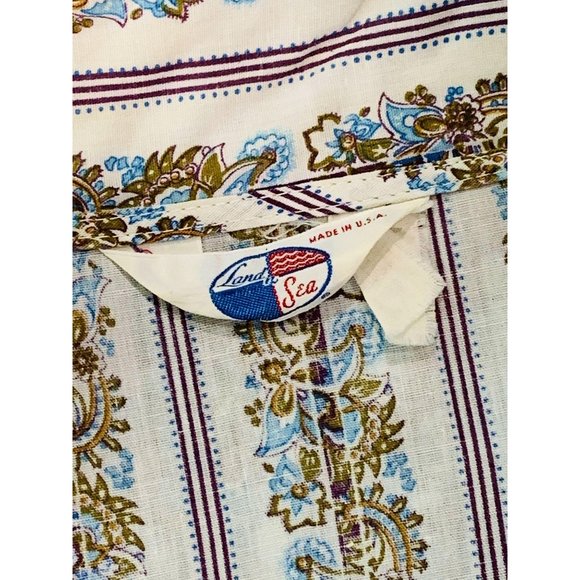 Vintage 1970s Floral Blouse Boho Land 'N Sea Striped Top | B 52" - Picture 8 of 9